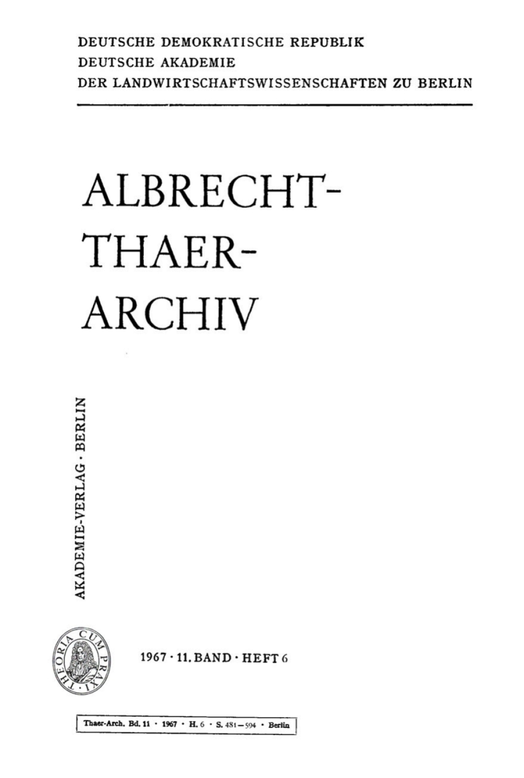 Page Fidelity Albrecht-Thaer-Archiv. Band 11, Heft 6; $148.73