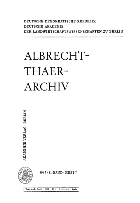 Cover image for book Albrecht-Thaer-Archiv. Band 11, Heft 7