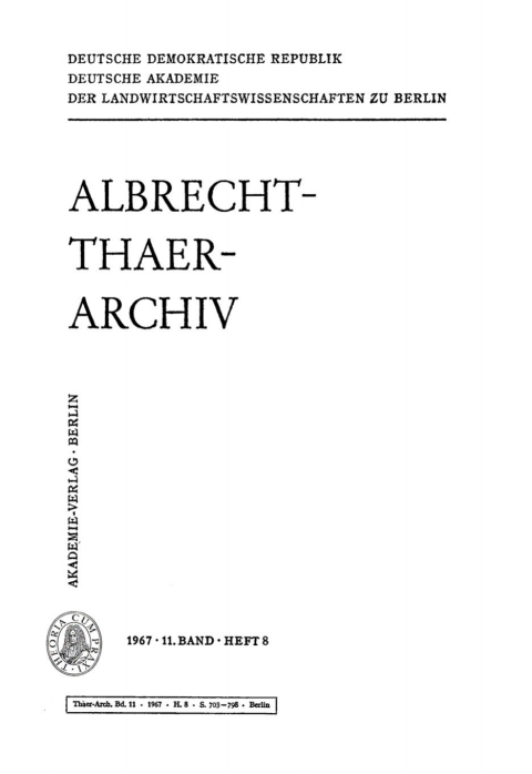 Cover image for book Albrecht-Thaer-Archiv. Band 11, Heft 8