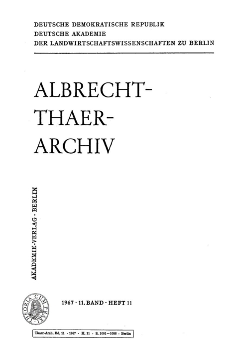 Cover image for book Albrecht-Thaer-Archiv. Band 11, Heft 11