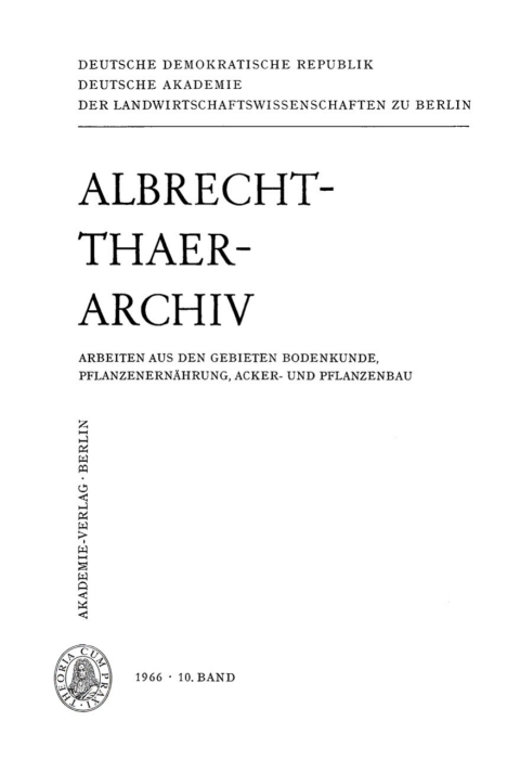 Cover image for book Albrecht-Thaer-Archiv. Band 10, Heft 1