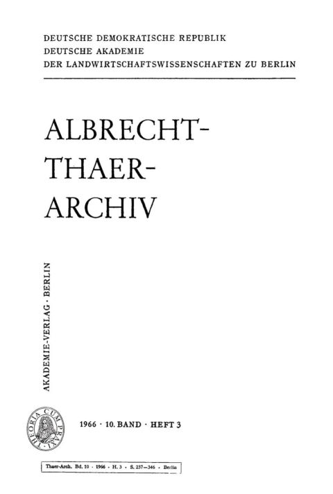 Cover image for book Albrecht-Thaer-Archiv. Band 10, Heft 3