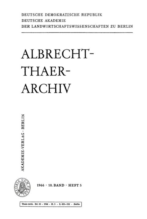 Cover image for book Albrecht-Thaer-Archiv. Band 10, Heft 5
