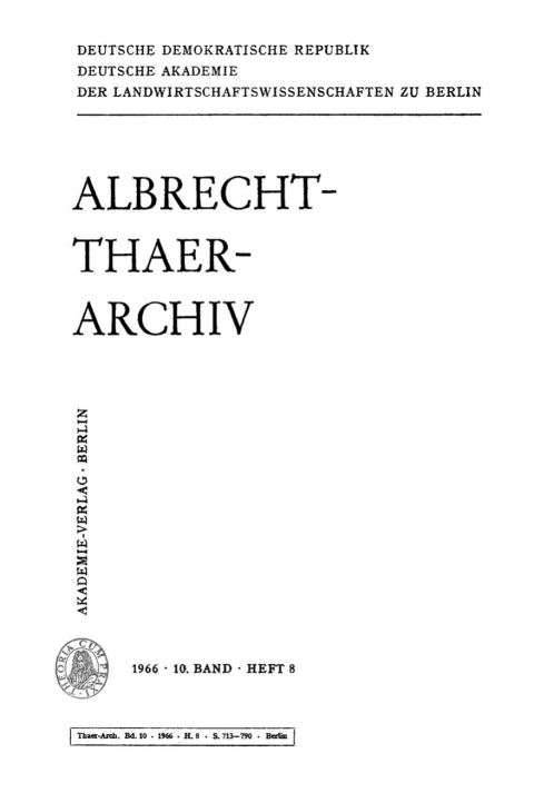 Cover image for book Albrecht-Thaer-Archiv. Band 10, Heft 8