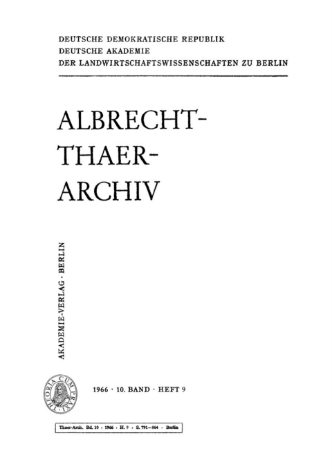 Cover image for book Albrecht-Thaer-Archiv. Band 10, Heft 9