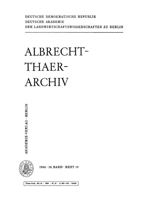 Cover image for book Albrecht-Thaer-Archiv. Band 10, Heft 10