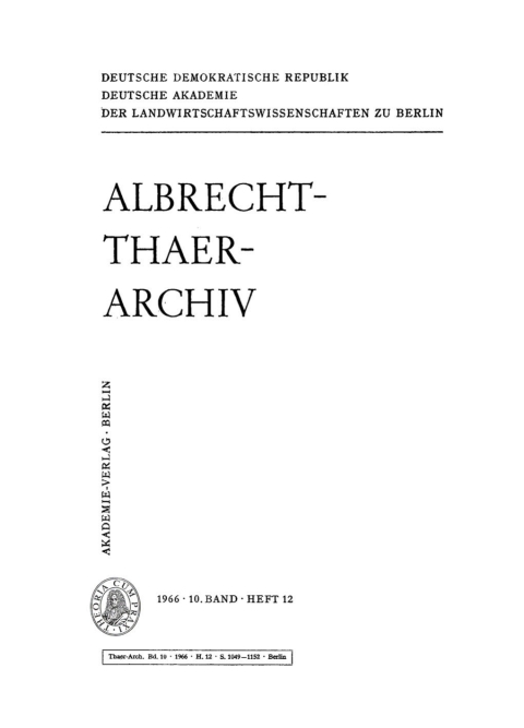 Cover image for book Albrecht-Thaer-Archiv. Band 10, Heft 12