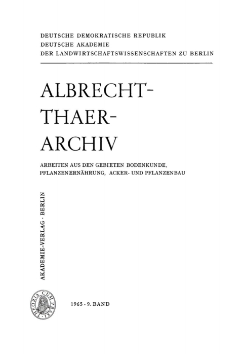 Cover image for book Albrecht-Thaer-Archiv. Band 9, Heft 1