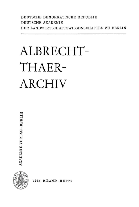 Cover image for book Albrecht-Thaer-Archiv. Band 9, Heft 2