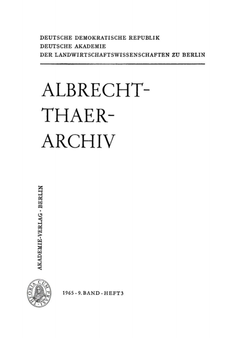 Cover image for book Albrecht-Thaer-Archiv. Band 9, Heft 3