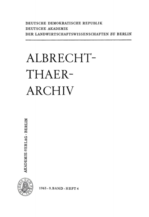 Cover image for book Albrecht-Thaer-Archiv. Band 9, Heft 4
