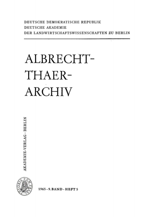 Cover image for book Albrecht-Thaer-Archiv. Band 9, Heft 5