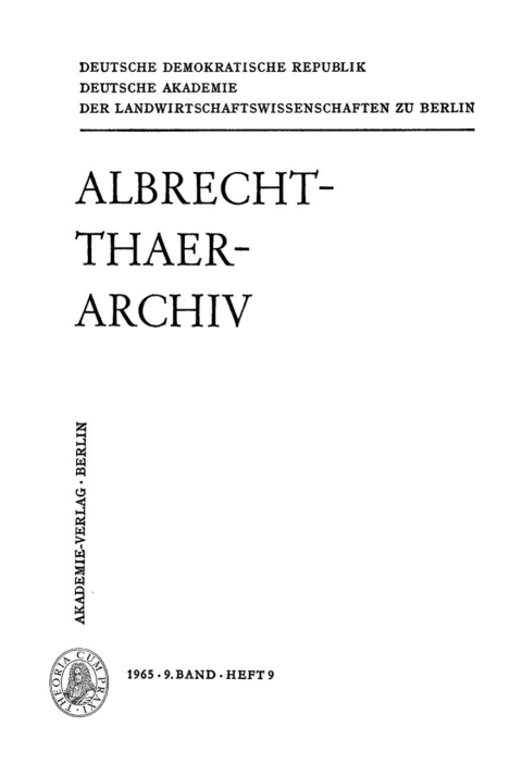 Cover image for book Albrecht-Thaer-Archiv. Band 9, Heft 9