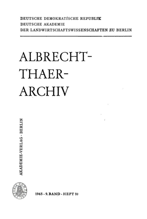 Cover image for book Albrecht-Thaer-Archiv. Band 9, Heft 10