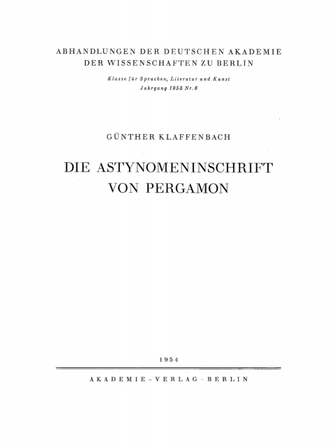 Cover image for book Die Astynomeninschrift von Pergamon