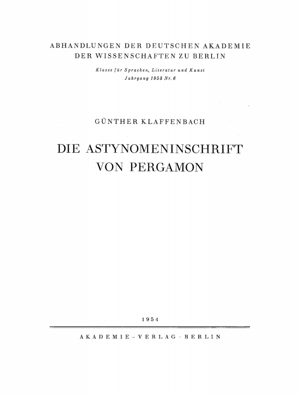 Page Fidelity Die Astynomeninschrift von Pergamon; $148.73