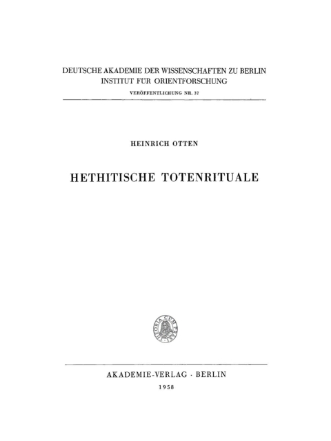 Cover image for book Hethitische Totenrituale