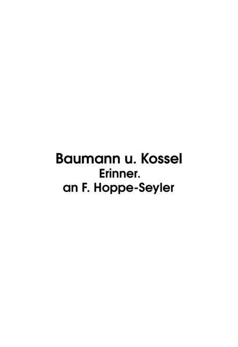 Cover image for book Zur Erinnerung an Felix Hoppe-Seyler