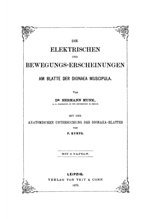 Cover image for book Die elektrischen Bewegungs-Erscheinungen am Blatte der Dionaea Muscipula