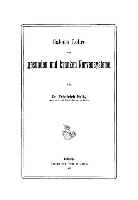 Cover image for book Galens’s Lehre von gesunden und kranken Nervensysteme