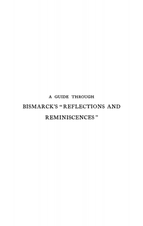 Cover image for book Bismarck’s “Reflections and Reminiscences”