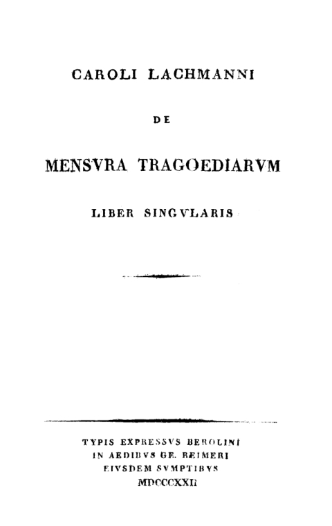 Cover image for book Caroli Lachmanni Di Mensura Tragoediarum