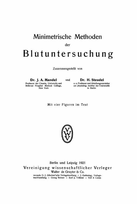 Cover image for book Minimetrische Methoden der Blutuntersuchung
