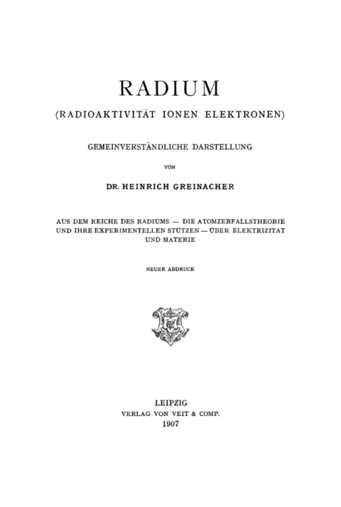Cover image for book Radium (Radioaktivität Ionen Elektronen)