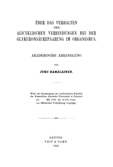 Cover image for book Über das Verhalten der alicyklischen Verbindungen bei der Glykuronsäurepaarung im Organismus