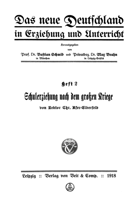 Cover image for book Schulerziehung nach dem großen Kriege