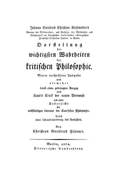 Cover image for book Johann Gottfried Christian Kiesewetter’s Darstellung der wichtigsten Wahrheiten der kritischen Philosophie