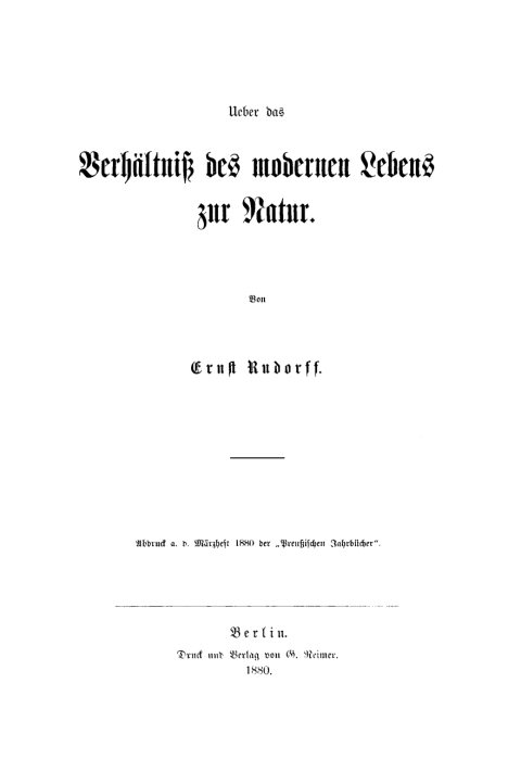 Cover image for book Ueber das Verhältniss des modernen Lebens zur Natur