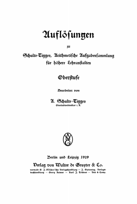 Cover image for book Auflösungen zu arithmetische Aufgabensammlung für höhere Lehranstalten