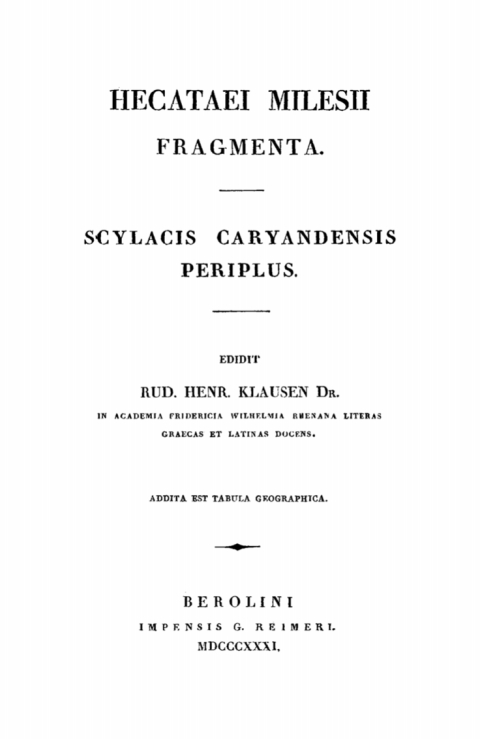 Cover image for book Hecataei Milesii Fragmenta