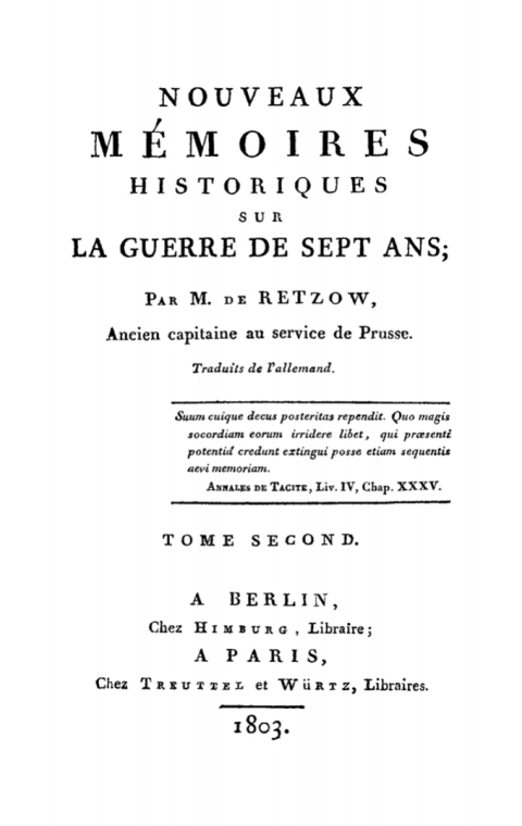 Cover image for book M. de Retzow: Nouveaux mémoires historiques sur la Guerre de Sept Ans. Tome 2