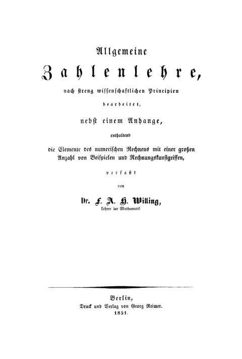 Cover image for book Allgemeine Zahlenlehre, nach streng wissenschaftlichen Principien bearbeitet