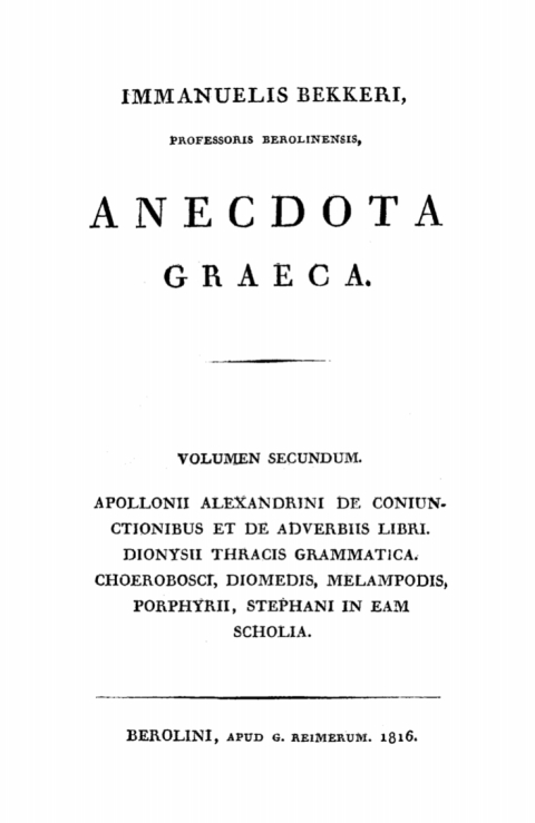Cover image for book Apolloni Alexandrini de coniunctionibus et adverbiis libri. Dionysii Thracis grammatica