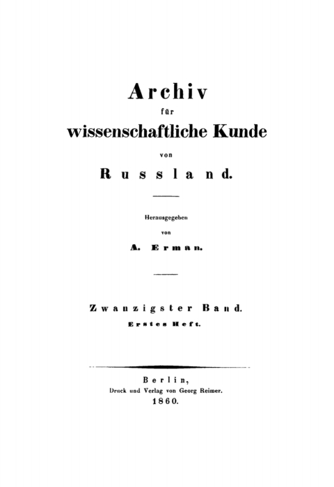 Cover image for book Archiv für wissenschaftliche Kunde von Russland. Band 20