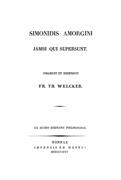 Cover image for book Simonidis Amorgini Jambi qui supersunt