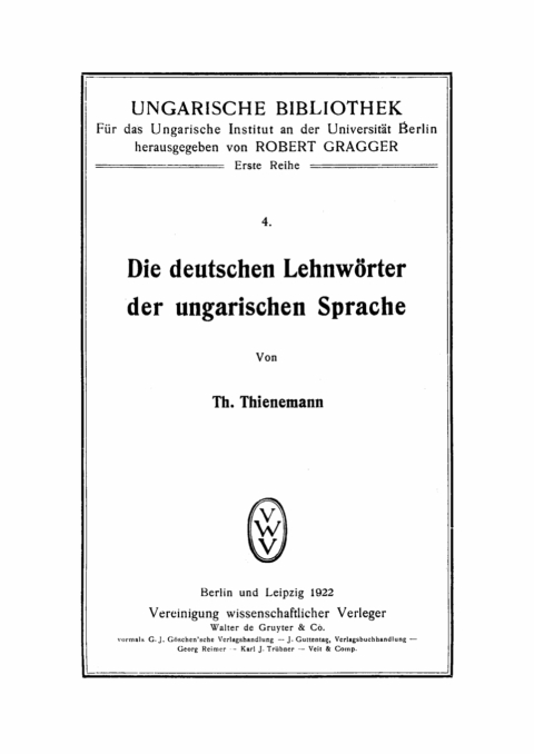 Cover image for book Die deutschen Lehnwörter der ungarischen Sprache