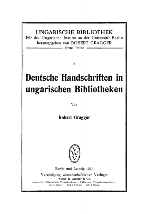 Cover image for book Deutsche Handschriften in ungarischen Bibliotheken