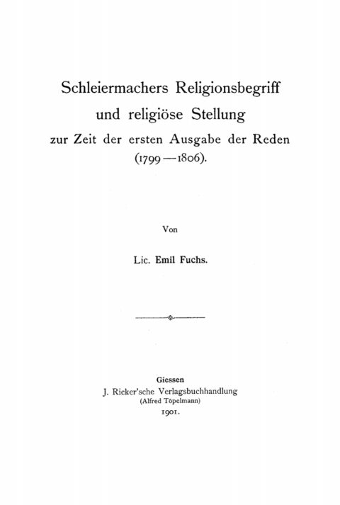 Cover image for book Schleiermachers Religionsbegriff und religiöse Stellung zur Zeit der ersten Ausgabe der Reden