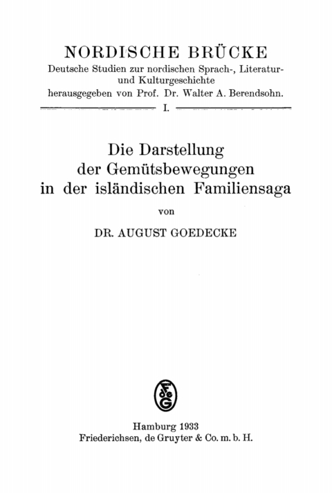 Cover image for book Die Darstellung der Gemütsbewegungen in der isländischen Familiensaga