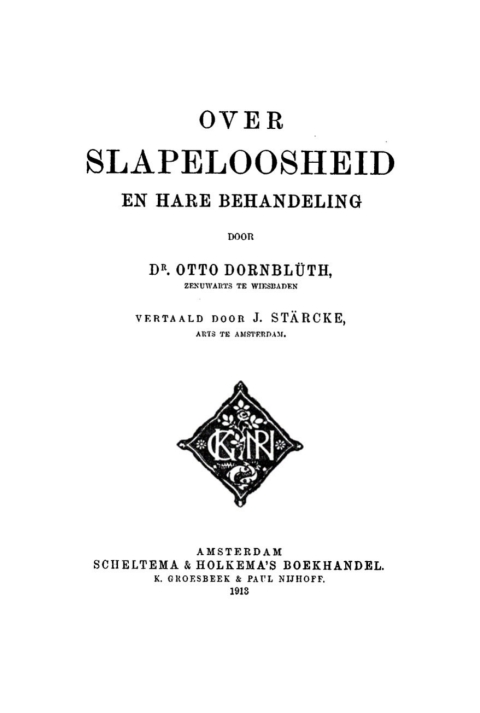 Cover image for book Over slapeloosheid en hare behandeling