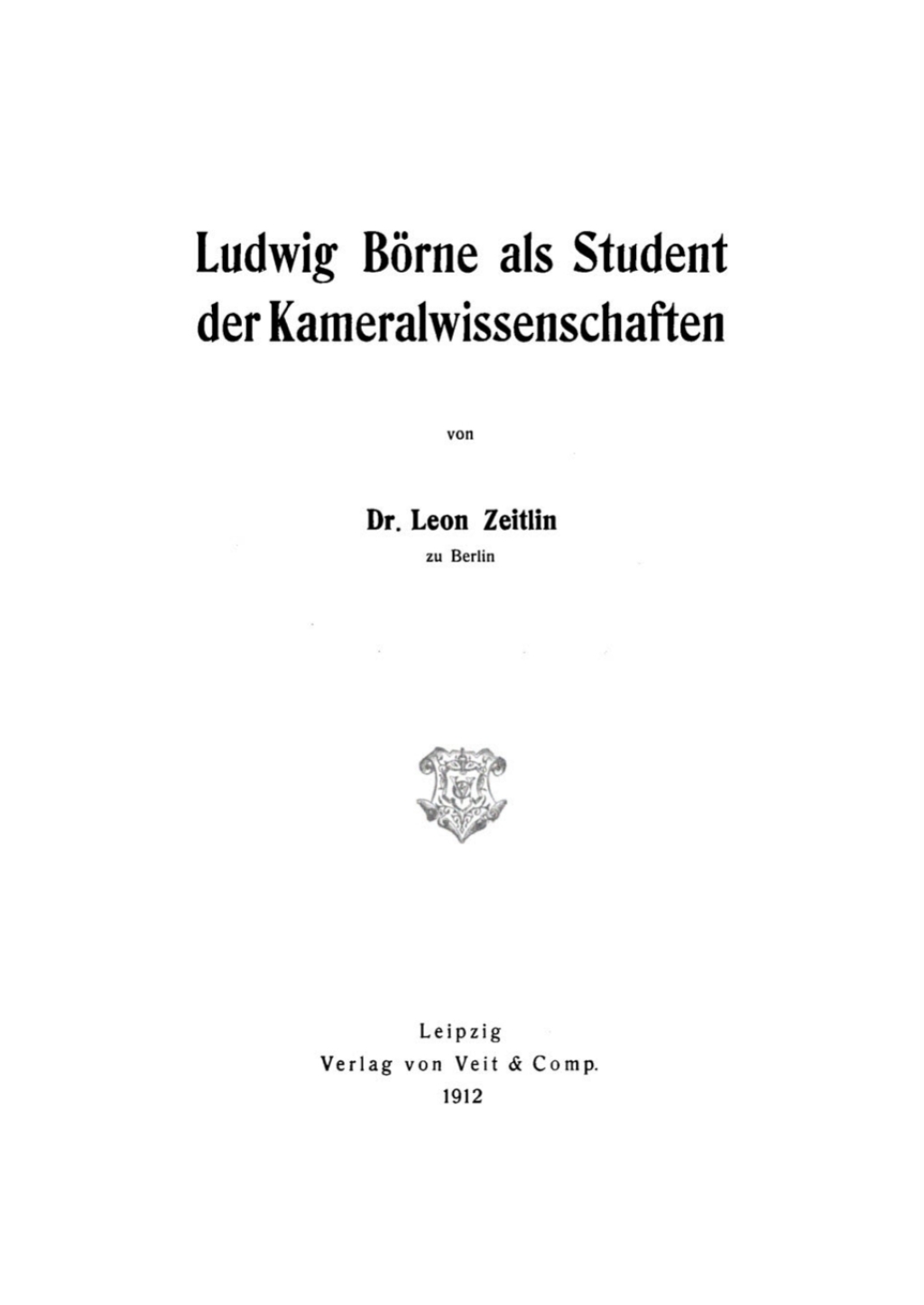 Page Fidelity Ludwig Börne als Student der Kameralwissenschaften; $148.73
