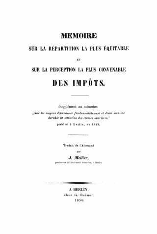 Mémoire sur la répartition la plus équitable et sur la perception la plus convenable des impôts
