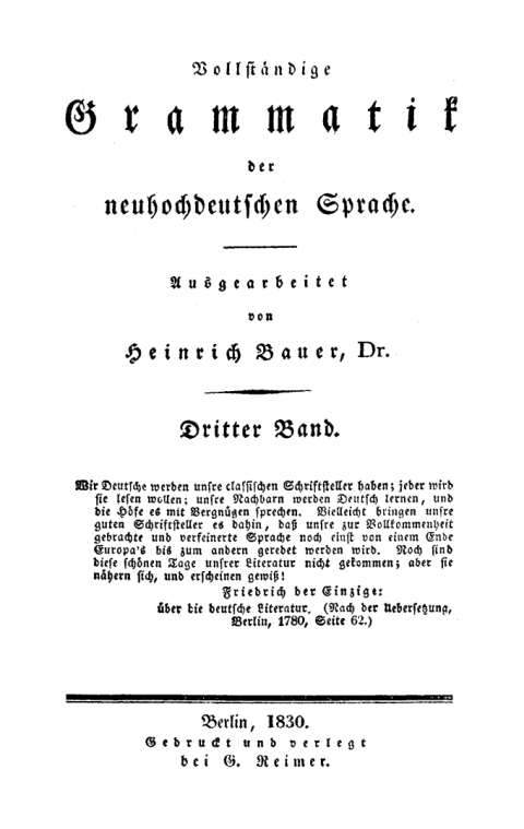 Cover image for book Heinrich Bauer: Vollständige Grammatik der neuhochdeutschen Sprache. Band 3