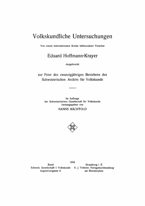 Volkskundliche Untersuchungen 