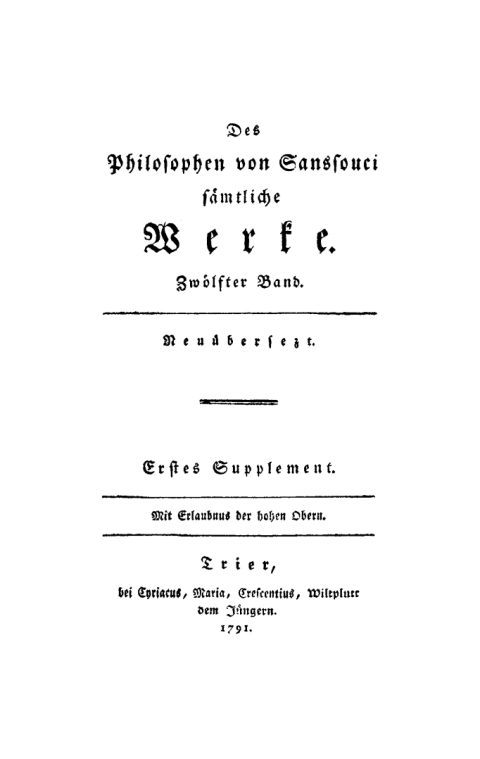 Cover image for book Friedrich II, König von Preussen: Des Philosophen von Sanssouci sämtliche Werke. Band 12, Supplement 1