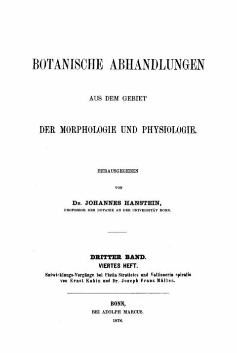 Cover image for book Entwicklungs-Vorgänge bei Pistia Stratiotes und Vallisneria Spiralis